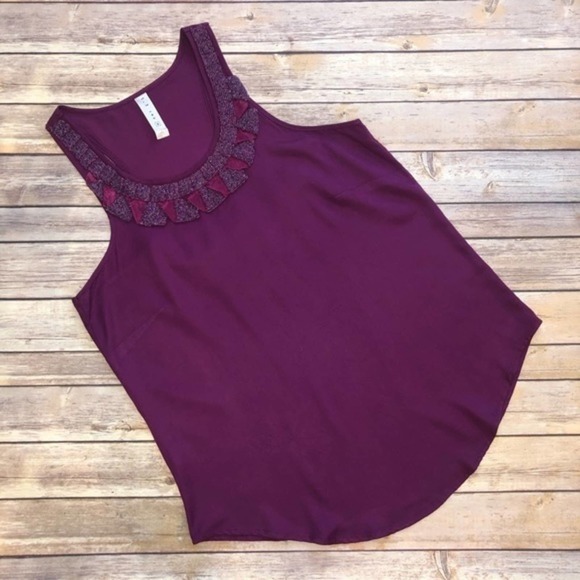 1.3 CMA Plum Beaded Racerback Tank Top Medium - Picture 1 of 5